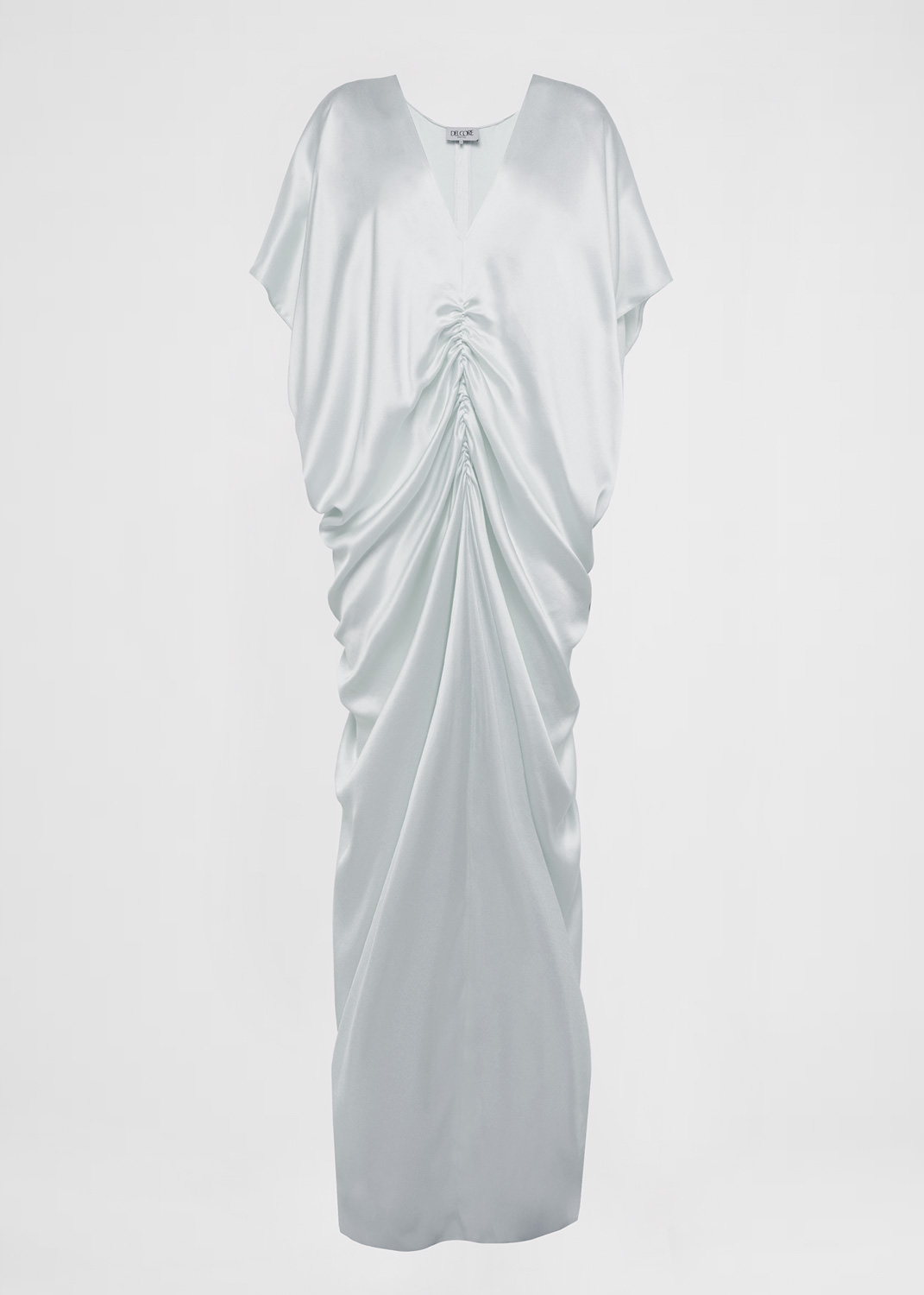 V NECK KAFTAN CREPE SATIN DRESS WITH GATHERED DETAIL | DEL CORE