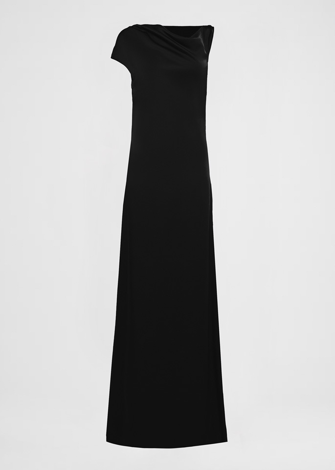 DEL CORE: ABITO LUNGO IN ENVERS SATIN CON FIT SCIVOLATO