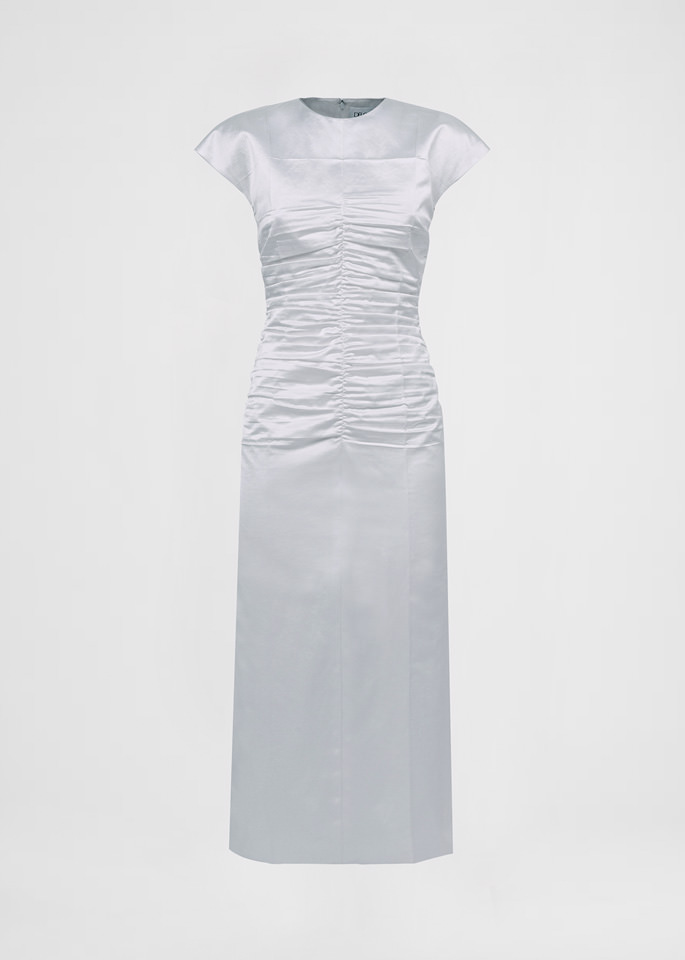DEL CORE: SHEATH MIDI DRESS IN VISCOSE SATIN WITH PRESSEDDRAPING EFFECT