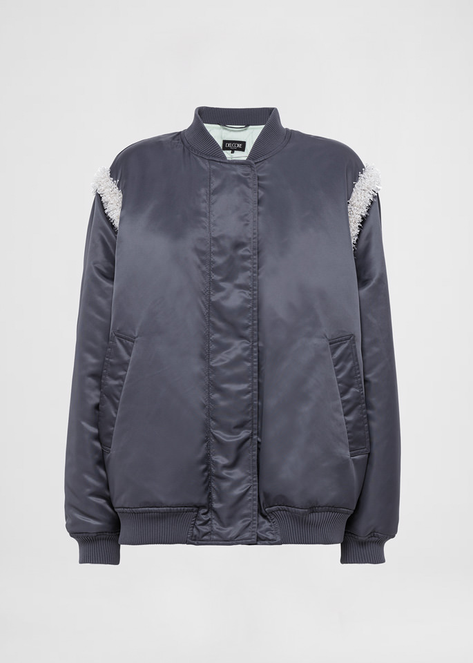 DEL CORE: BOMBER OVERSIZE RICAMATO IN NYLON TWILL