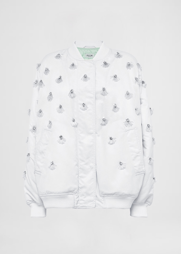 DEL CORE: BOMBER OVERSIZE RICAMATO IN NYLON TWILL