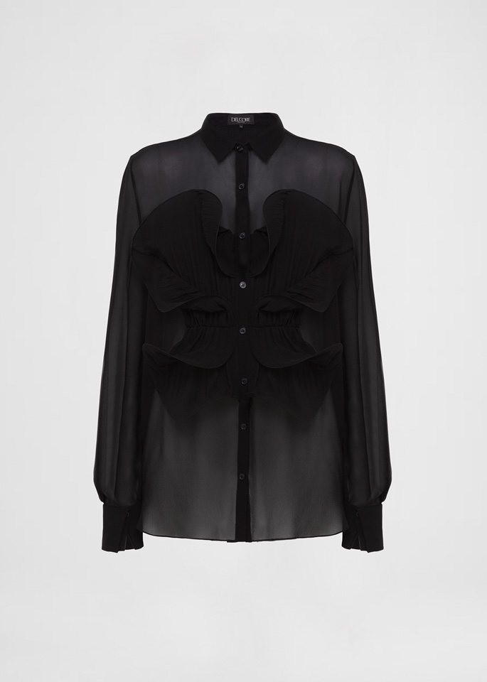 DEL CORE: CAMICIA CON DETTAGLIO ORCHIDEA PLISSETTATA