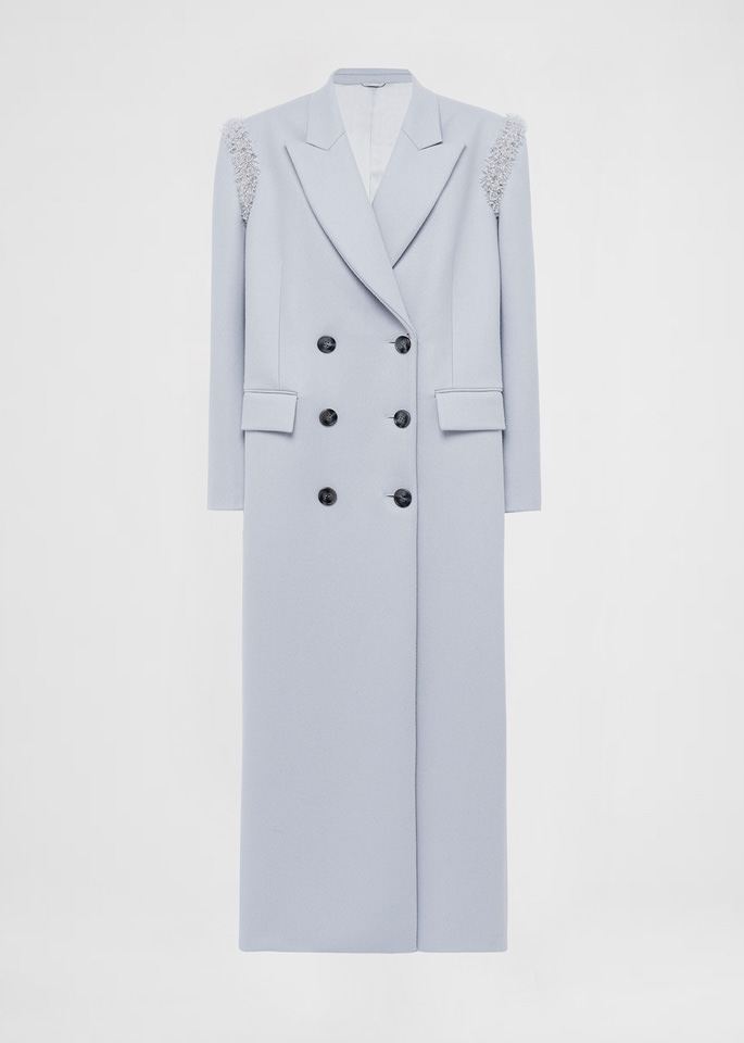 DEL CORE: OVERSIZED WOOL BLEND COAT WITH CRYSTALSEMBROIDERY ON THE SHOULDER