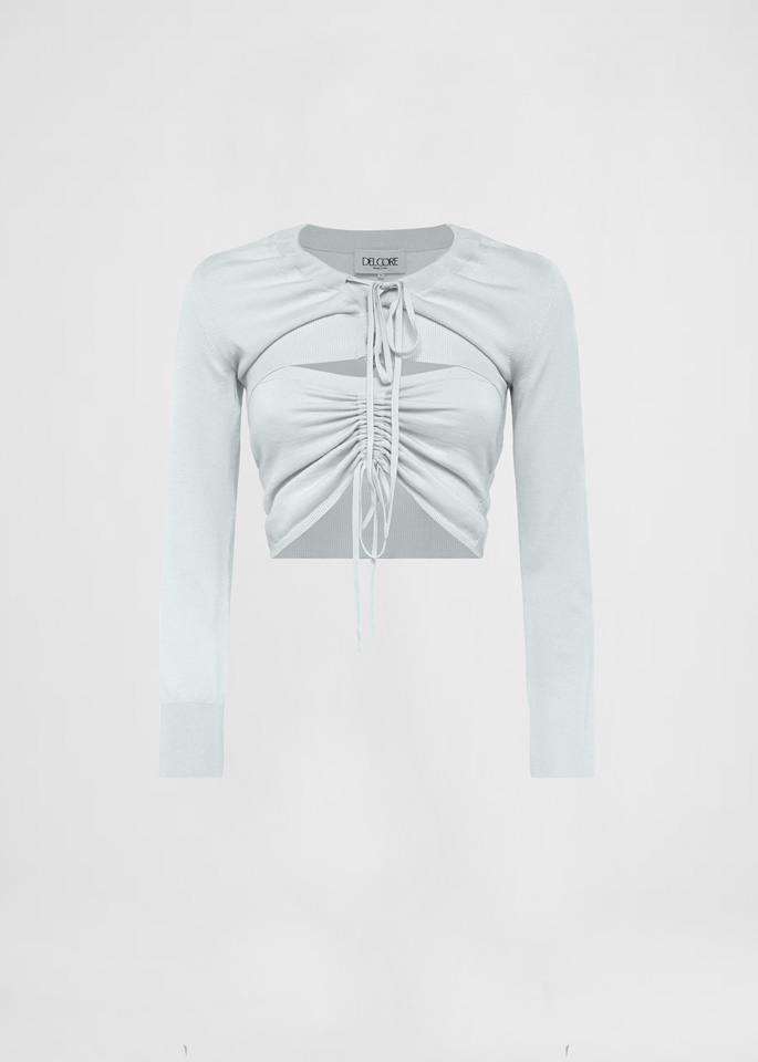 DEL CORE: LONG SLEEVE CREW NECK CROPPED CARDIGAN