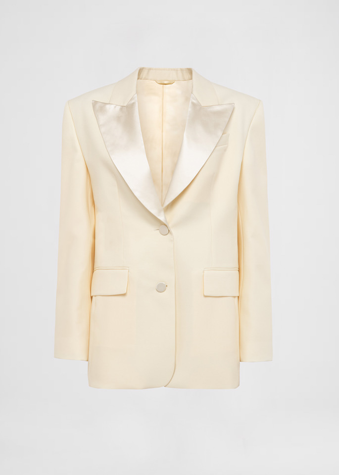 DEL CORE: GIACCA TUXEDO MONOPETTO IN LANA CON REVER A LANCIA IN SATIN A CONTRASTO