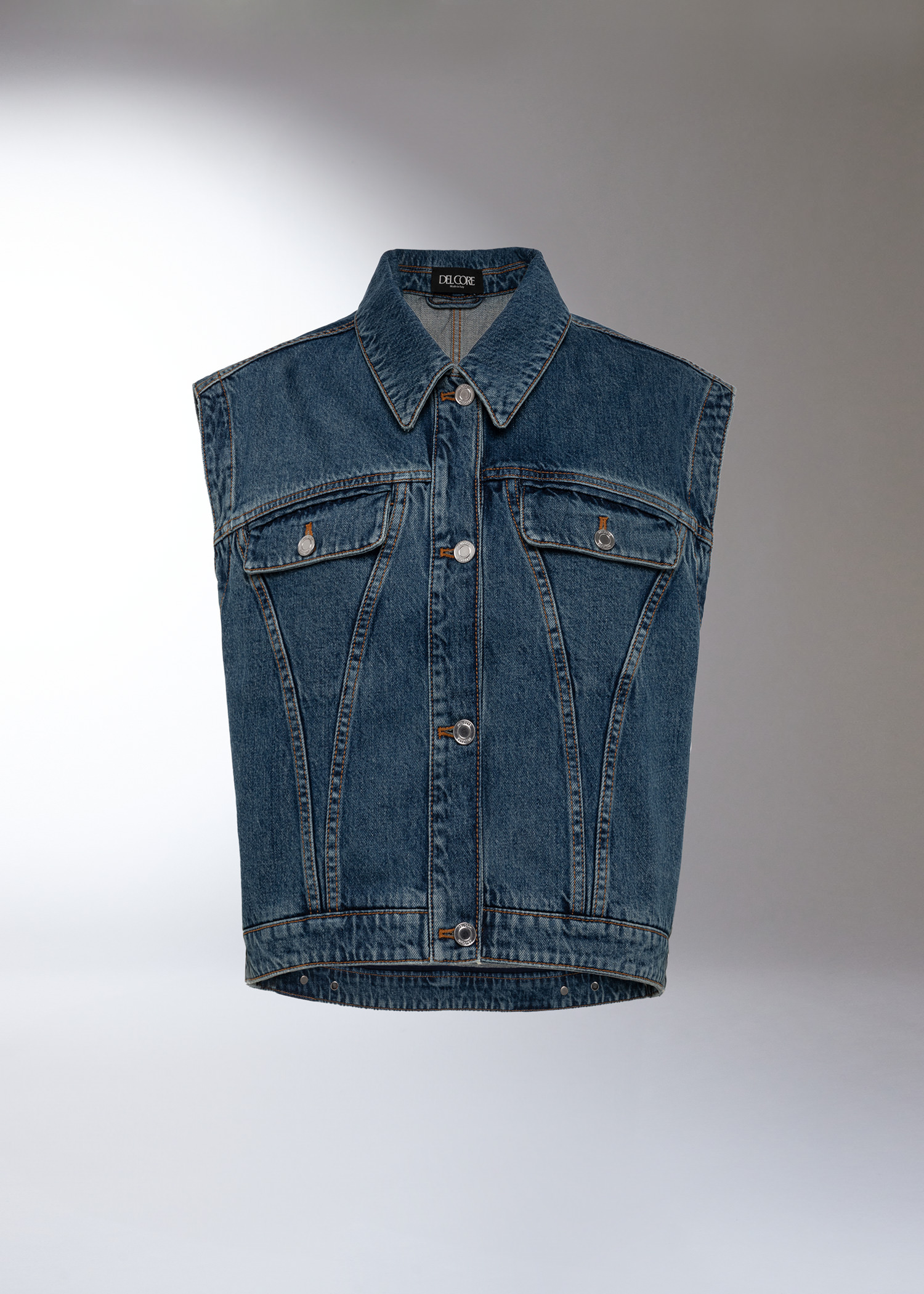 DEL CORE: BOXY FIT DENIM SLEEVELESS JACKET