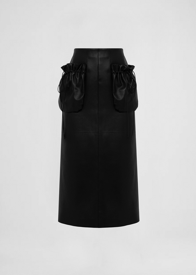DEL CORE: GONNA A TUBINO IN PELLE CON DETTAGLIO TASCHE CON COULISSE