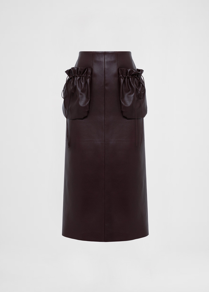 DEL CORE: GONNA A TUBINO IN PELLE CON DETTAGLIO TASCHE CON COULISSE