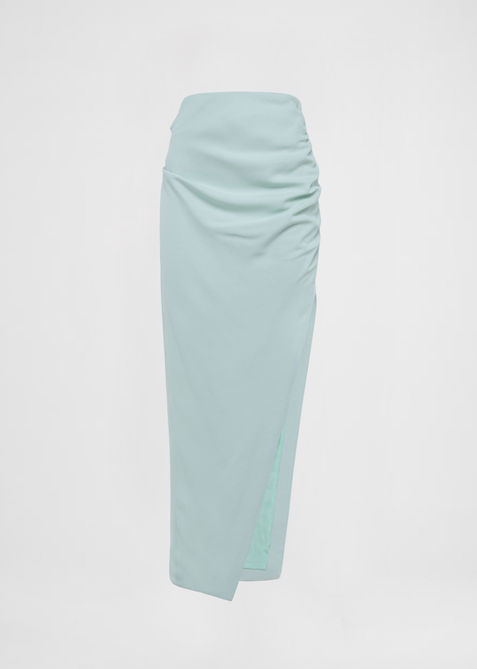 DEL CORE: GATHERED SKIRT WITHSIDE SPLIT