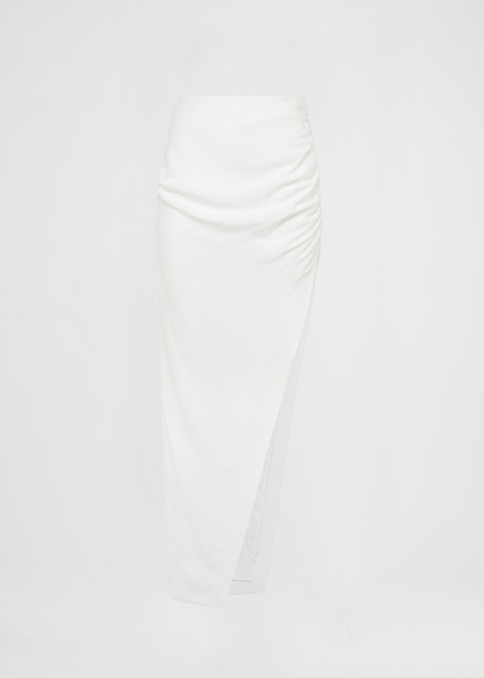DEL CORE: GATHERED SKIRT WITHSIDE SPLIT