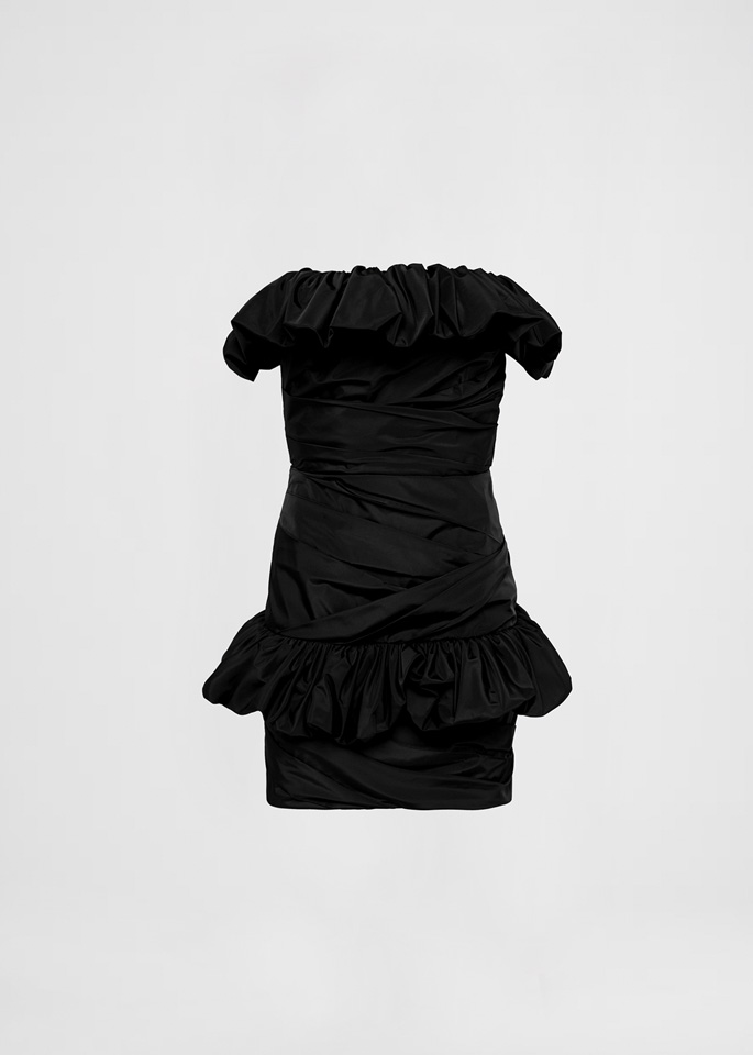 DEL CORE: STRAPLESS TAFFETTA MINI DRESS WITH RUFFLE DETAILS
