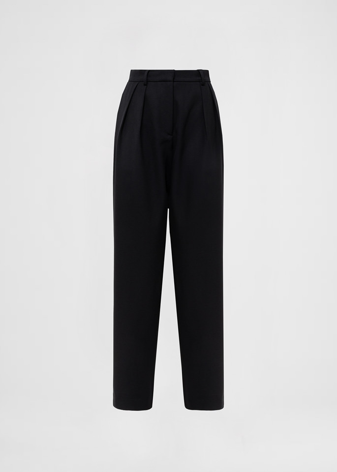 DEL CORE: PANTALONI CAROTA IN LANA CON PIEGHE