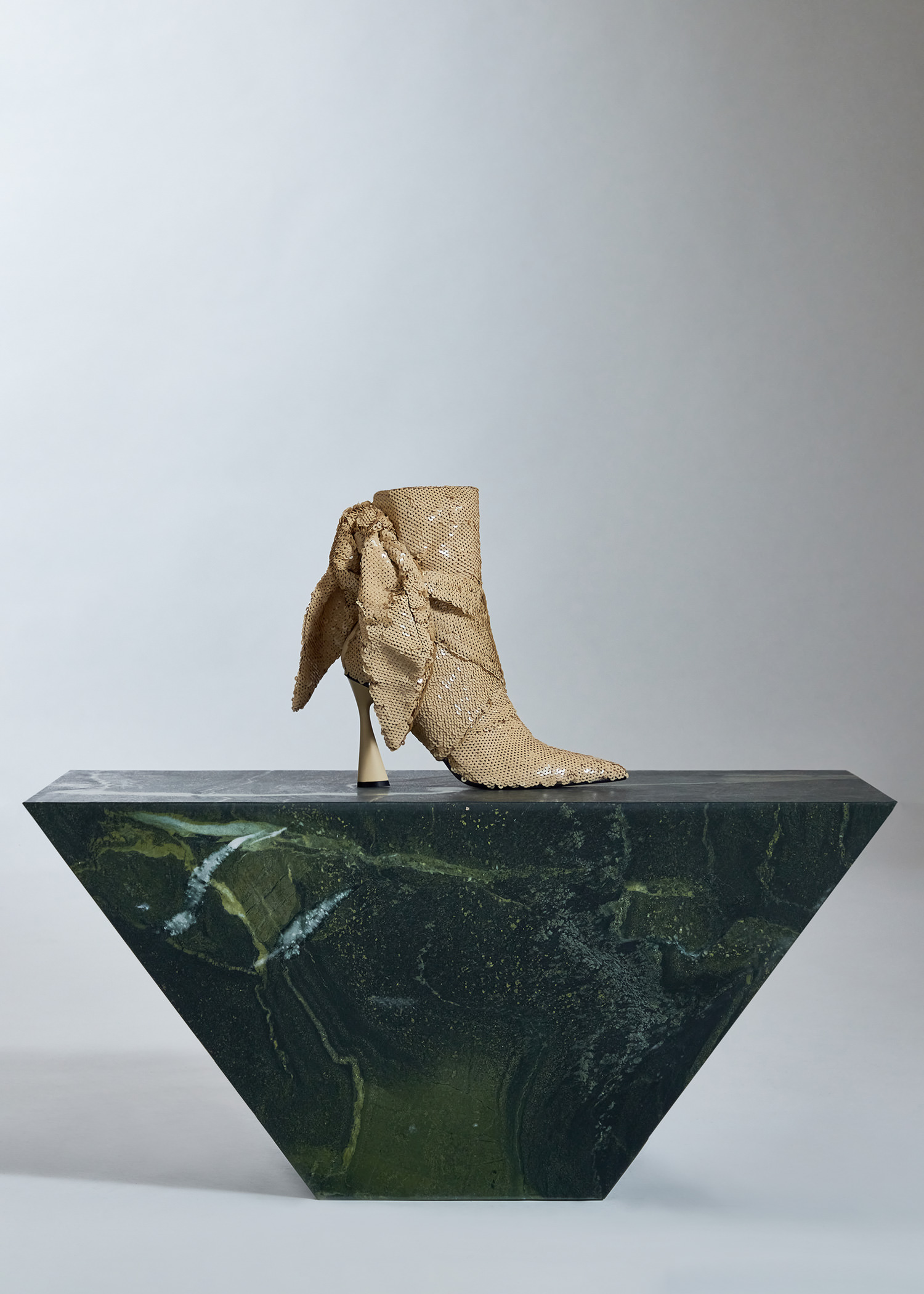 DEL CORE: EMBELLISHED DRAPED ANKLE BOOT WITH STRAPS