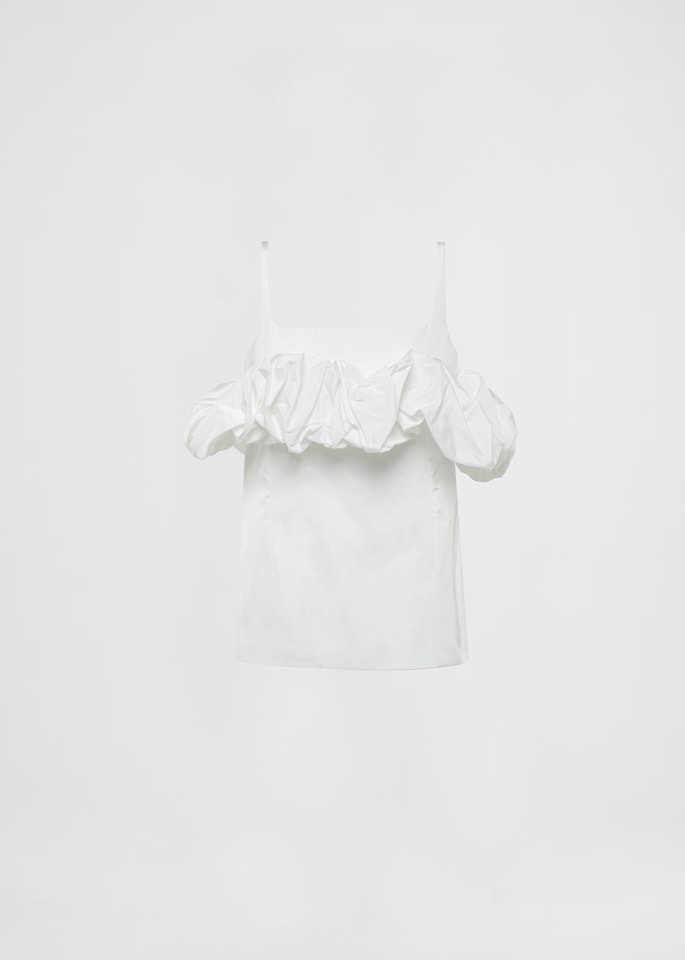 DEL CORE: TAFFETTA TANK TOP WITH ROUCHING ON NECKLINE