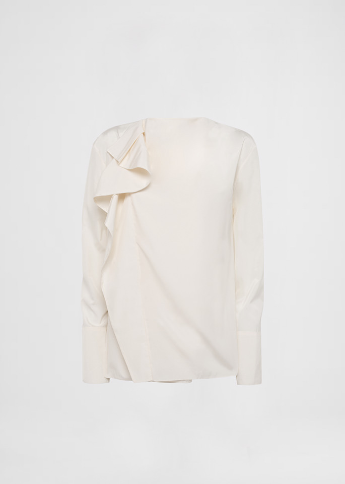 DEL CORE: TOP A MANICHE LUNGHE IN TAFFETA CON DETTAGLIO VOLANT