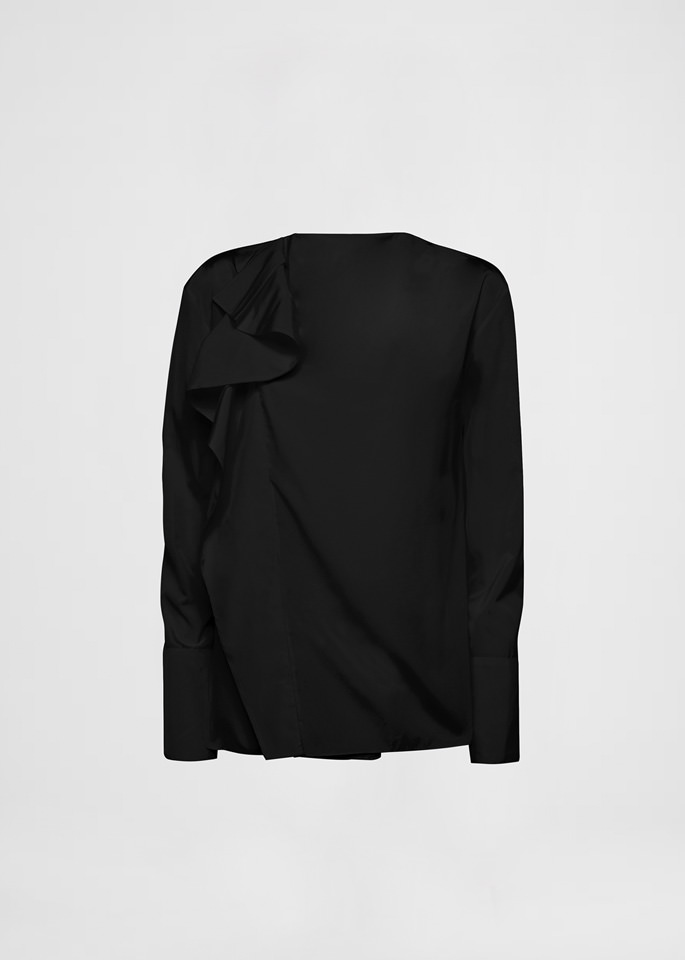 DEL CORE: TOP A MANICHE LUNGHE IN TAFFETA CON DETTAGLIO VOLANT