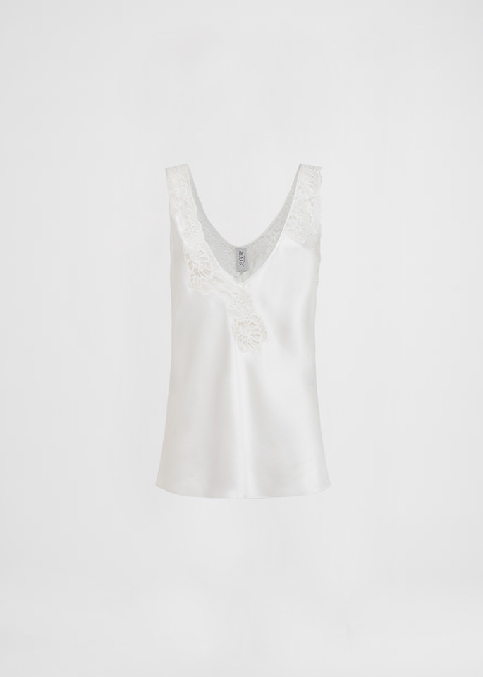 DEL CORE: TOP LINGERIE IN ENVERS SATIN CON INSERTO IN PIZZO