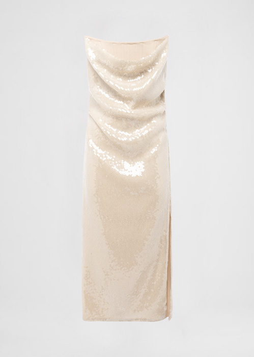 DEL CORE BUSTIER DRAPED SEQUIN DRESS WITHTOPSTITCH CORSET AND SPLIT ON THE SIDE