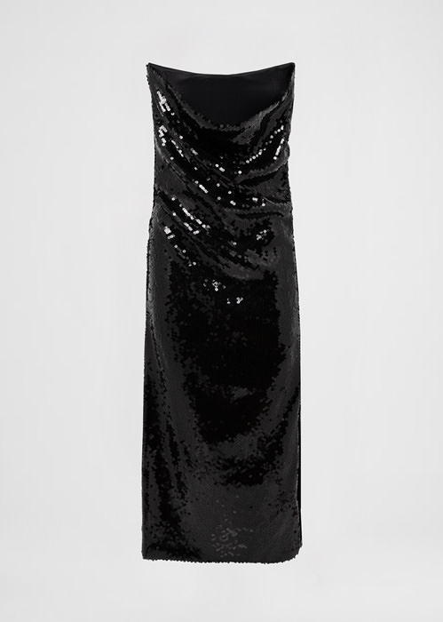 DEL CORE BUSTIER DRAPED SEQUIN DRESS WITHTOPSTITCH CORSET AND SPLIT ON THE SIDE
