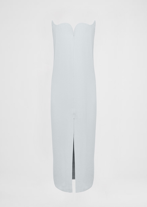 DEL CORE SCULPTED BUSTIER MIDI DRESS WITH DRAPED OPEN BACK