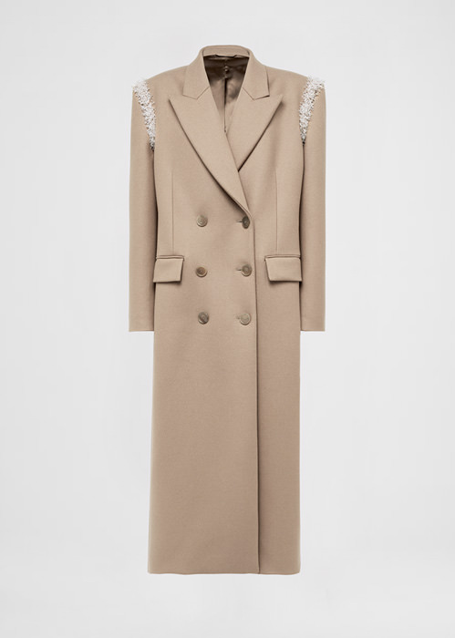 DEL CORE: OVERSIZED WOOL BLEND COAT WITH CRYSTALSEMBROIDERY ON THE SHOULDER
