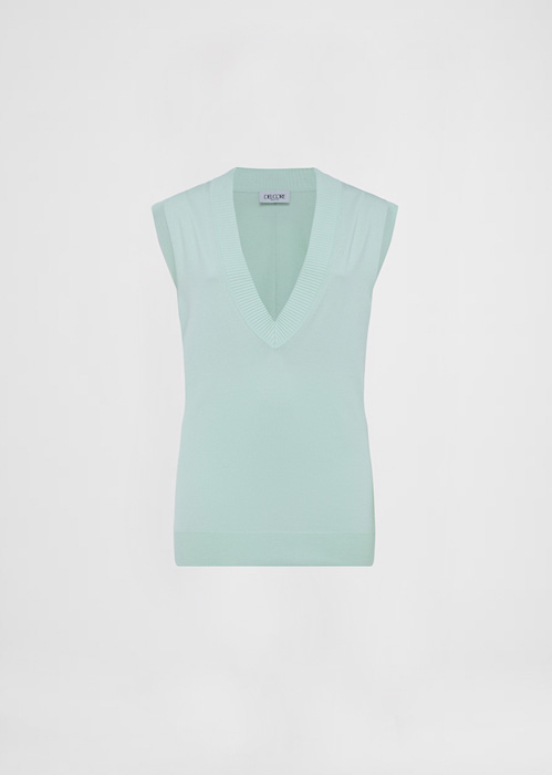 DEL CORE: SLEEVELESS LOW V-NECK MENS SWEATE RVEST WITH BOLD TRIMS
