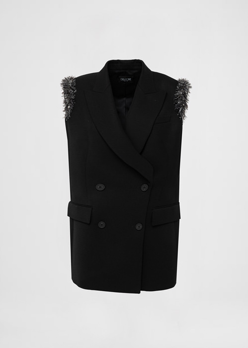 DEL CORE GILET DOPPIOPETTO IN LANA CON SPALLA RICAMATA E REVER A LANCIA