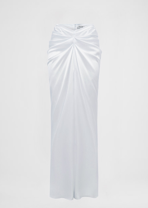DEL CORE: EVENING SKIRT IN CREPE SATIN WITH GATHERED FRONTAL DETAIL AND BACK SLIT