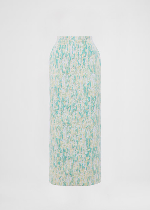 DEL CORE LONG HIGH WAISTED PENCIL SKIRT IN SILK JACQUARD