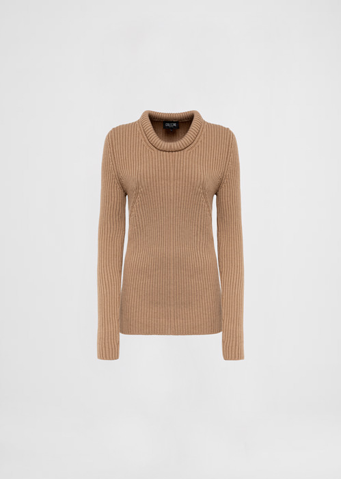 DEL CORE FITTED WOOL CASHMERE BLEND RIBBED SWEATER WITH TUBOLARROUND OPEN NECK