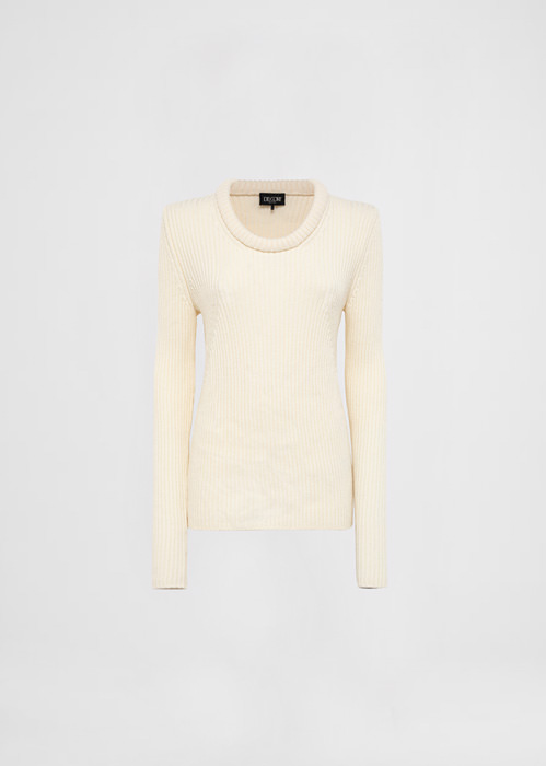 DEL CORE FITTED WOOL CASHMERE BLEND RIBBED SWEATER WITH TUBOLARROUND OPEN NECK