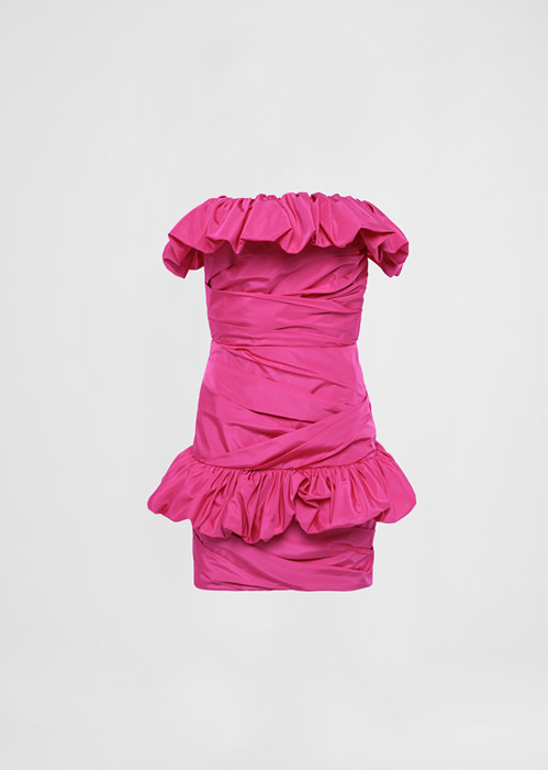DEL CORE STRAPLESS TAFFETTA MINI DRESS WITH RUFFLE DETAILS