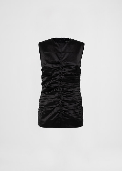 DEL CORE: TOP SMANICATO IN SATIN DI VISCOSA CON EFFETTO DRAPPEGGIATO