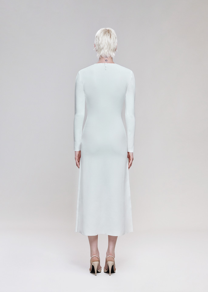 DEL CORE: LONG SLEEVE NEOPRENE MIDI DRESS WITH MESH WAVE INSERTINSERT