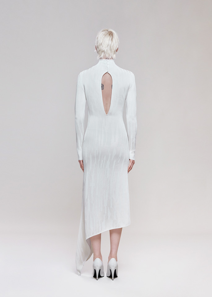 DEL CORE: LONG SLEEVE VISCOSE JACQUARDASYMMETRICAL KNIT DRESS