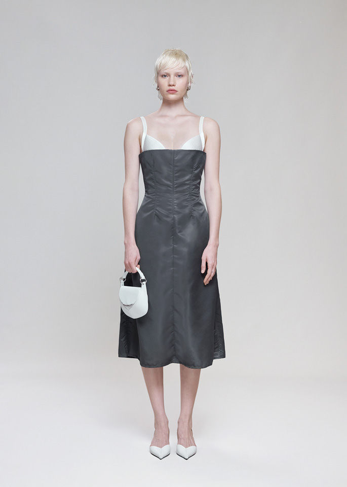 DEL CORE: ABITO BUSTIER IN NYLON IN TWILL IN NYLON CON REGGISENO IMPUNTURATO A CONTRASTO