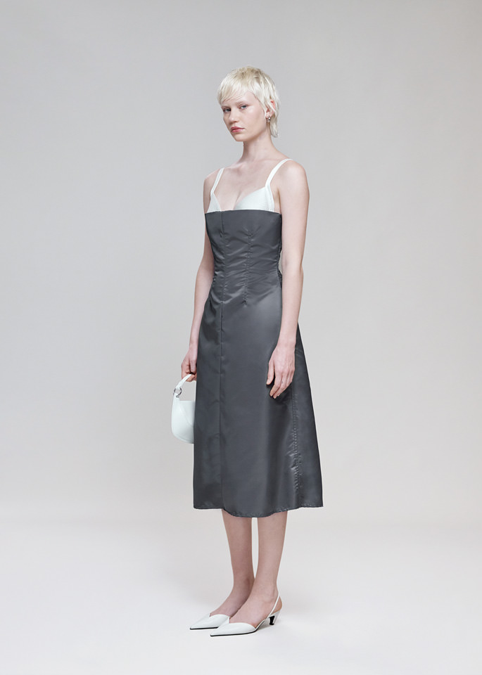 DEL CORE: ABITO BUSTIER IN NYLON IN TWILL IN NYLON CON REGGISENO IMPUNTURATO A CONTRASTO