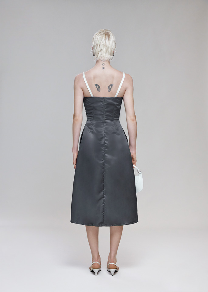 DEL CORE: ABITO BUSTIER IN NYLON IN TWILL IN NYLON CON REGGISENO IMPUNTURATO A CONTRASTO