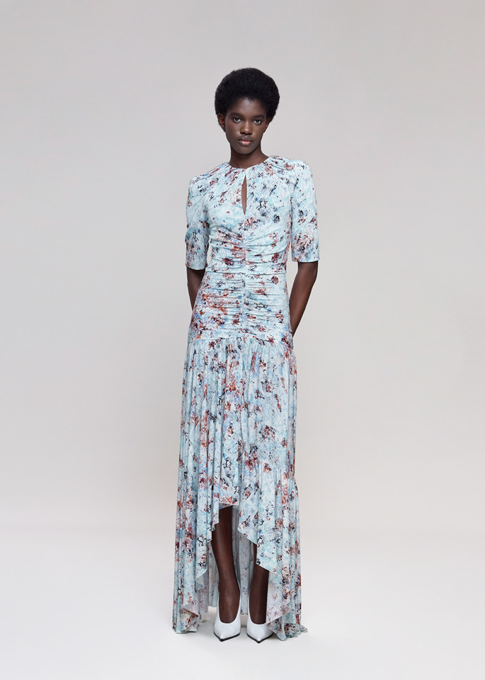 DEL CORE: ABITO LUNGO CON MANICA CORTA IN CREPE JERSEY CON SCOLLATURA A GOCCIA
