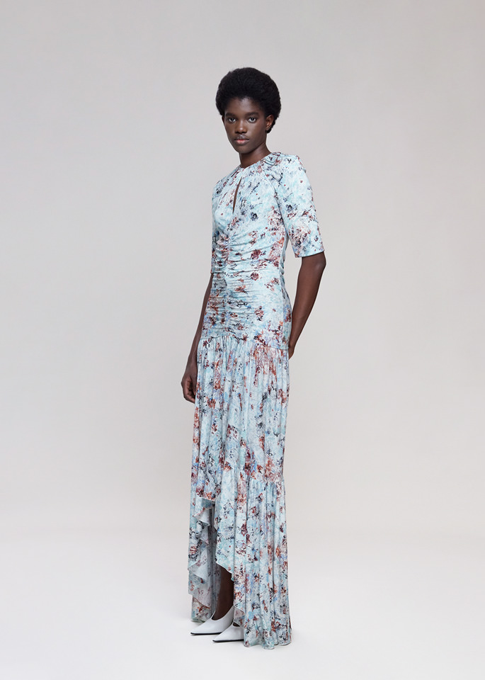 DEL CORE: ABITO LUNGO CON MANICA CORTA IN CREPE JERSEY CON SCOLLATURA A GOCCIA