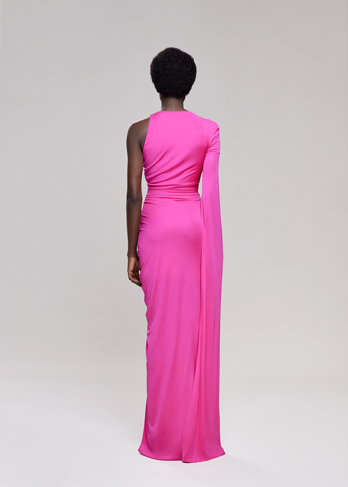 DEL CORE: LONG ONE SHOULDER ROUCHED VISCOSE JERSEY GOWN