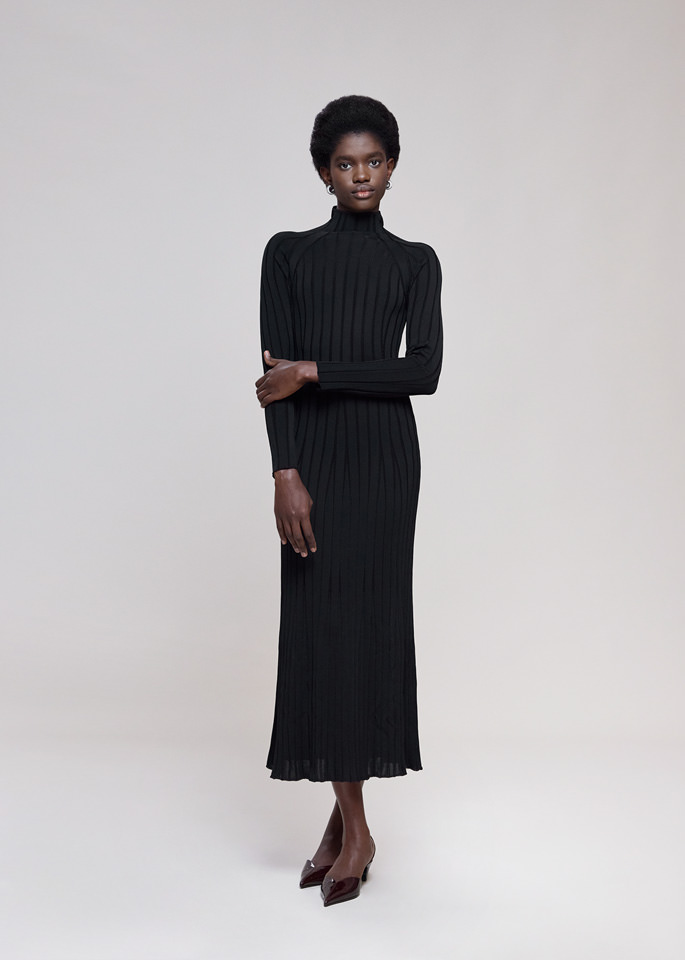 DEL CORE: TURTLENECK MIDI RIBBED VISCOSE DRESS