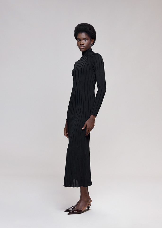DEL CORE: TURTLENECK MIDI RIBBED VISCOSE DRESS
