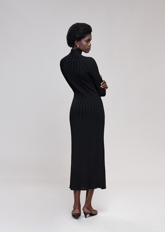 DEL CORE: TURTLENECK MIDI RIBBED VISCOSE DRESS