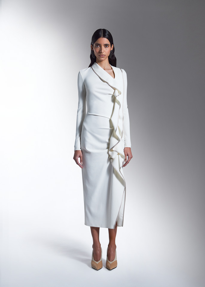 DEL CORE: DRAPED DRESS WITH RUFFLES
