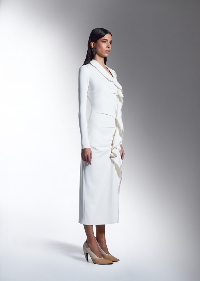 DEL CORE: DRAPED DRESS WITH RUFFLES