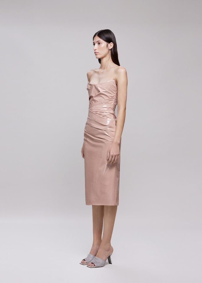 DEL CORE: ABITO MIDI DRAPPEGGIATO CON SCOLLO A PUNTA