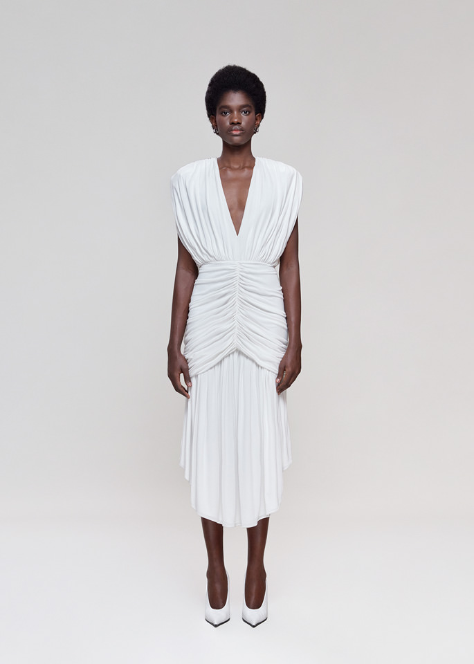 DEL CORE: MIDI DRESS IN CREPE JERSEY WITH V OPEN NECKLINE