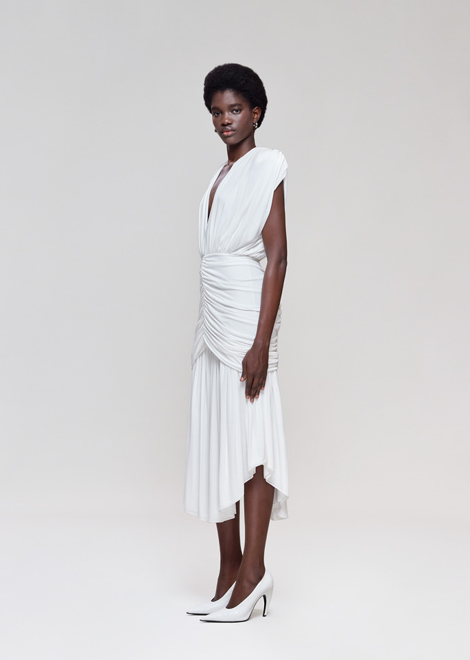 DEL CORE: MIDI DRESS IN CREPE JERSEY WITH V OPEN NECKLINE