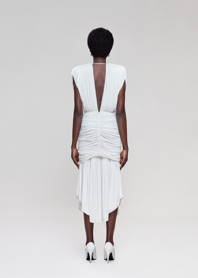 DEL CORE: MIDI DRESS IN CREPE JERSEY WITH V OPEN NECKLINE